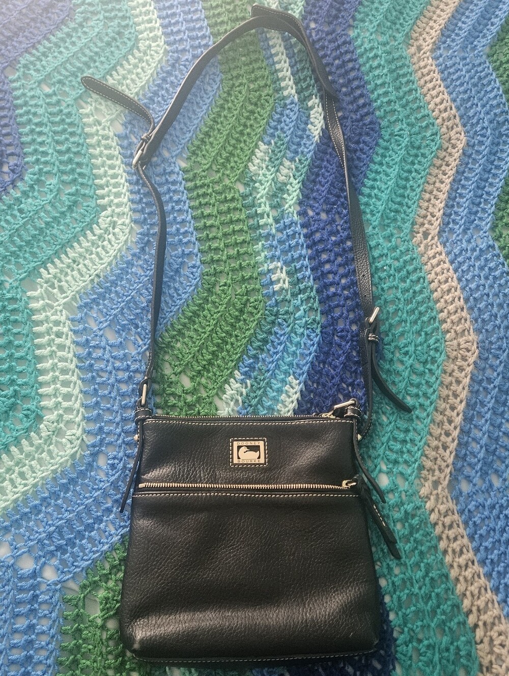 Dooney & Bourke Black Pebbled Leather Letter Carrier Crossbody Bag, GUC
